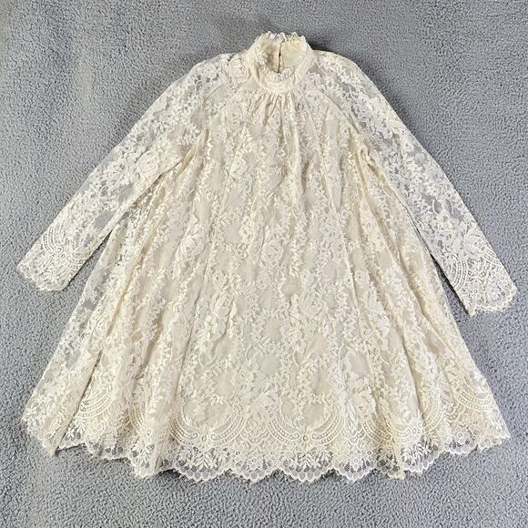 H&M Conscious Exclusive Mini Dress Women 8 Ivory Lace Floral Wedding Ethereal - Picture 1 of 13